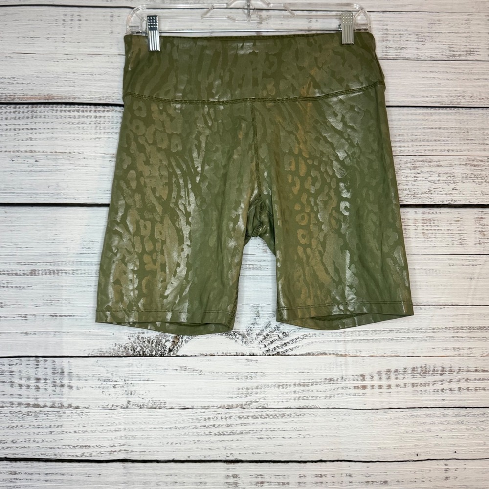 Calvin Klein Performance Olive Green Metallic Leopard Biker Shorts Large
